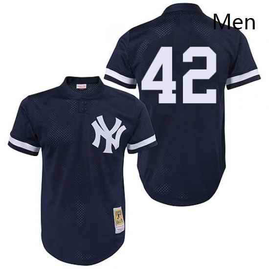 Mens Mitchell and Ness 1995 New York Yankees 42 Mariano Rivera Authentic Navy Blue Throwback MLB Jersey